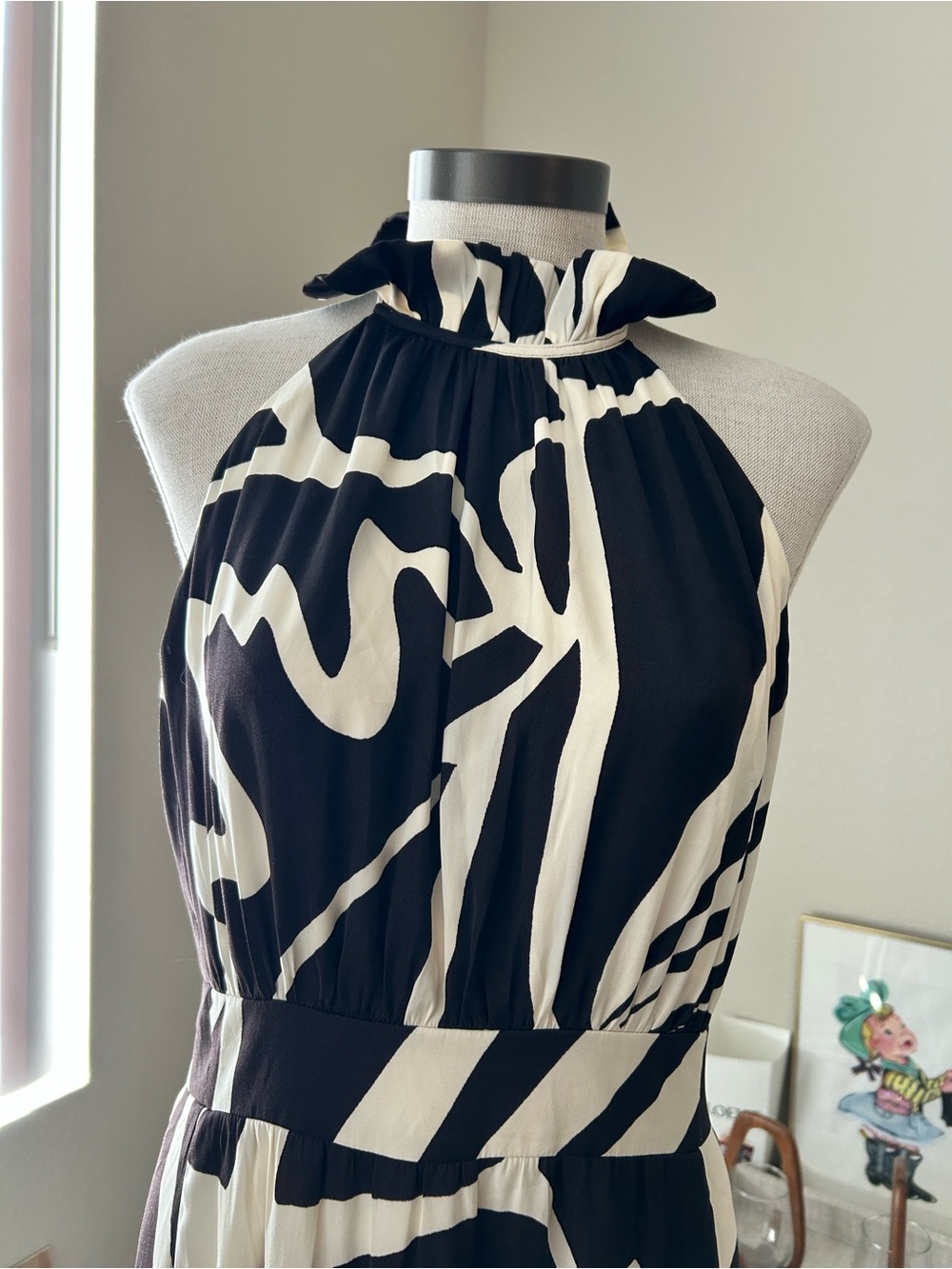 Banana Republic Dress Maxi Neck Tie Black And White Size 10 - Picture 6 of 12